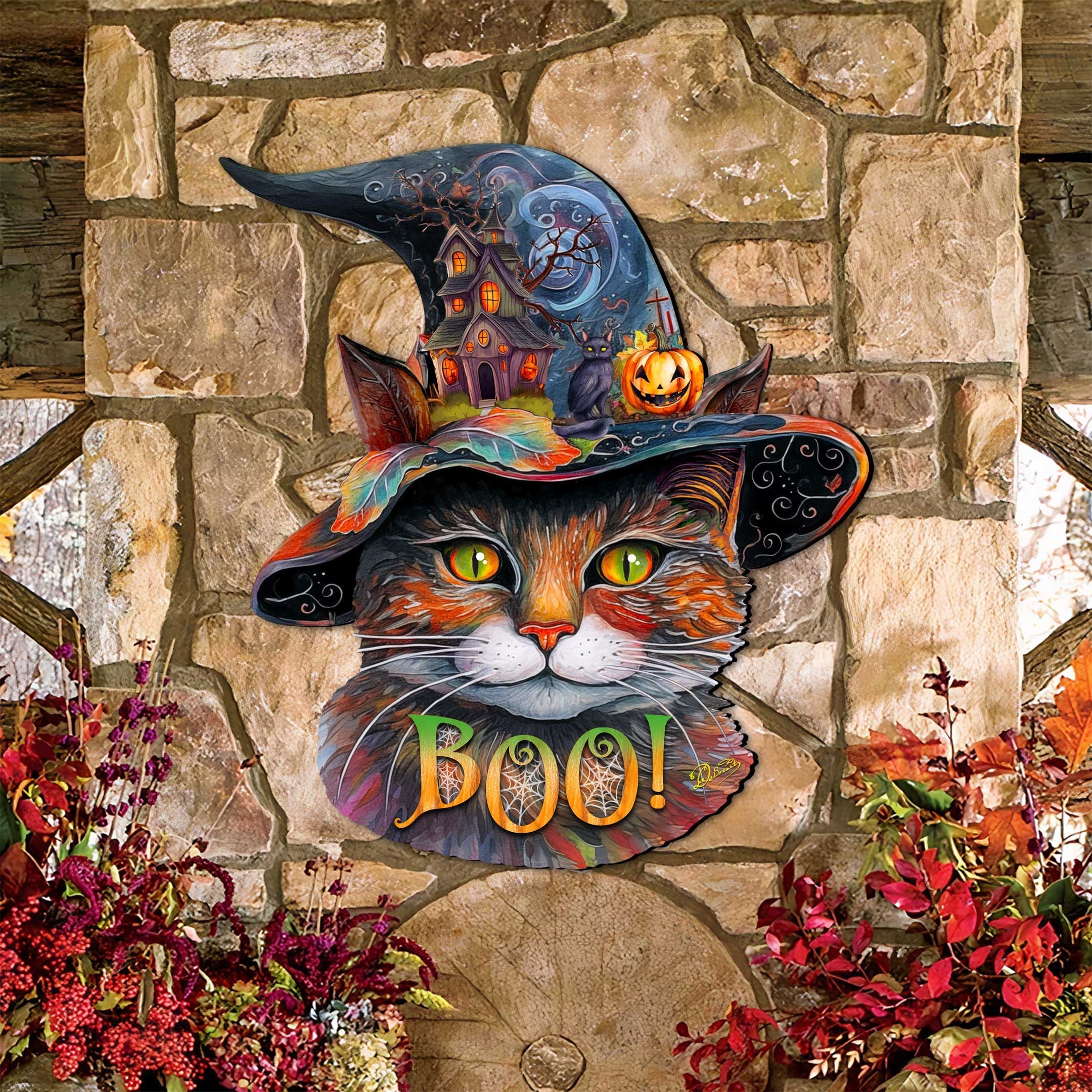 Halloween Cat in a Hat Holiday Door Decor by G. DeBrekht - Halloween Decor - 8652792H-4