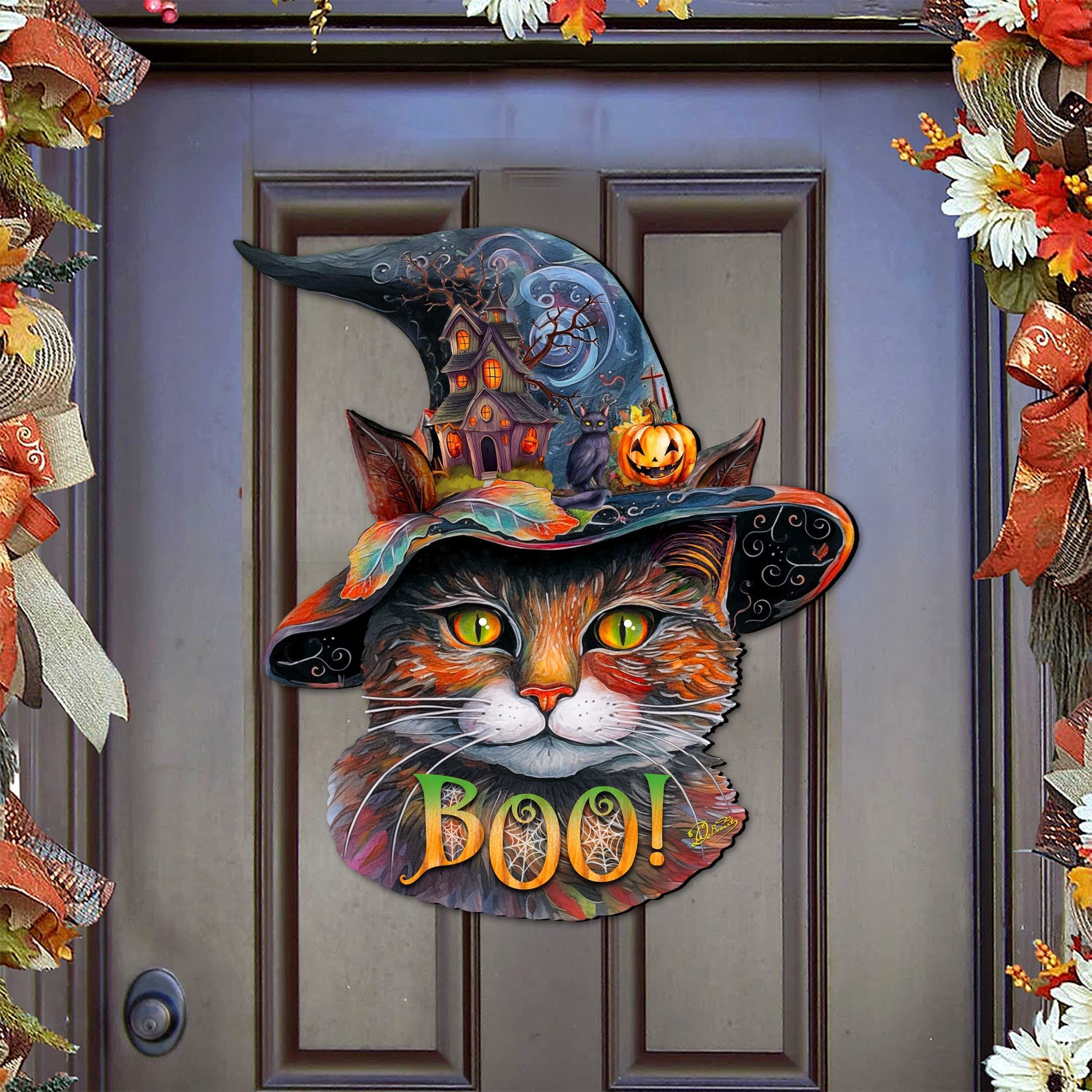 Halloween Cat in a Hat Holiday Door Decor by G. DeBrekht - Halloween Decor - 8652792H-0