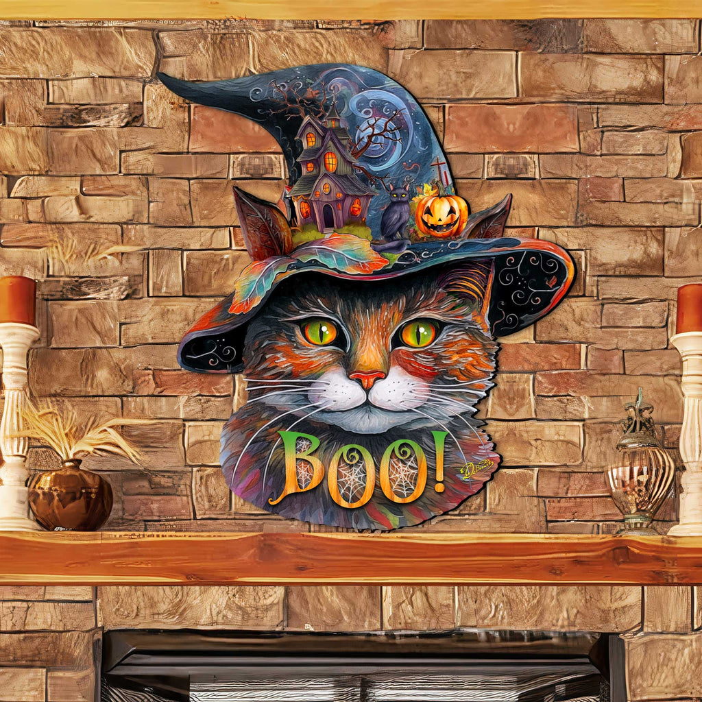Halloween Cat in a Hat Holiday Door Decor by G. DeBrekht - Halloween Decor - 8652792H-1