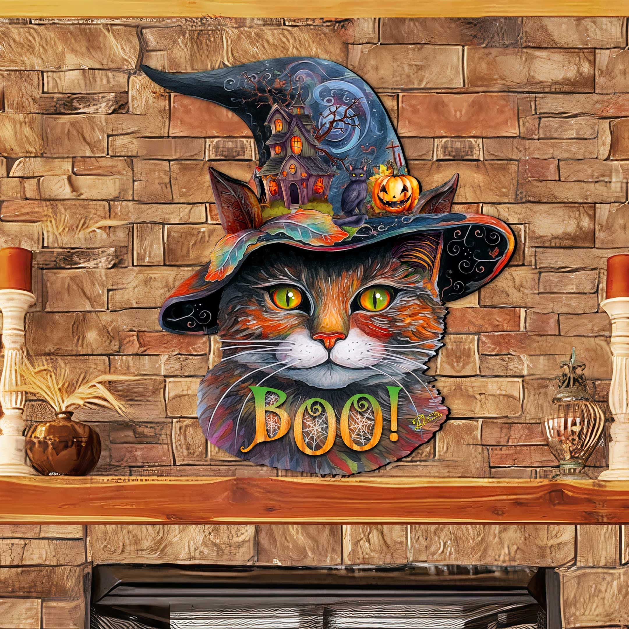 Halloween Cat in a Hat Holiday Door Decor by G. DeBrekht - Halloween Decor - 8652792H-1