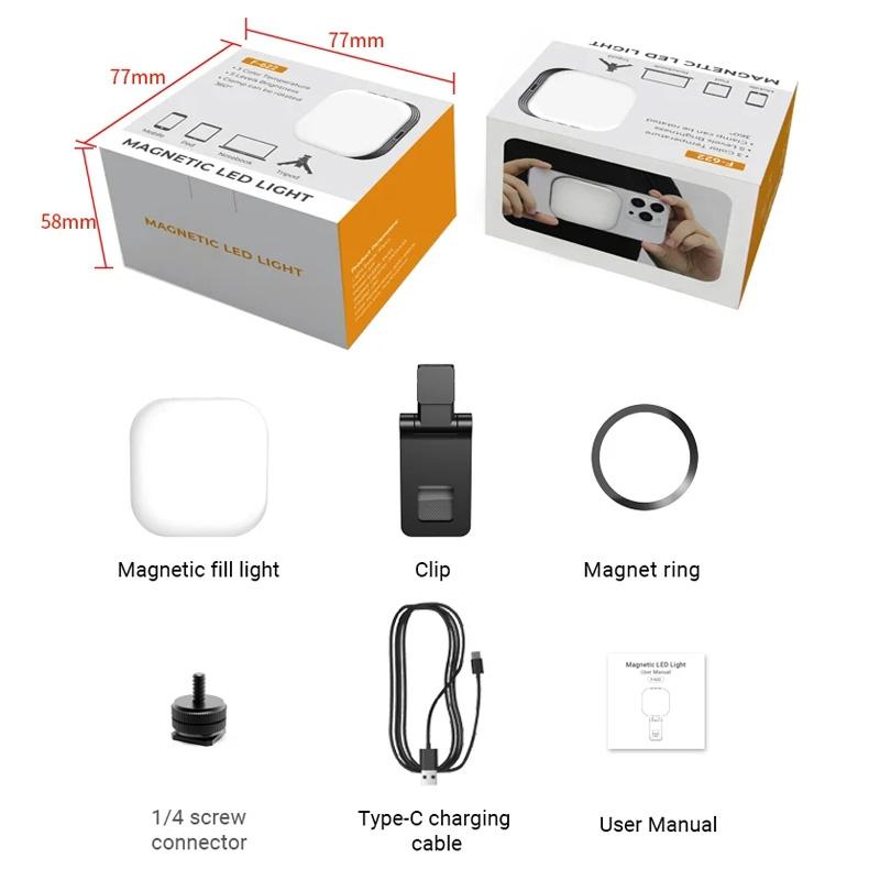 NNEIDS Rechargeable Mini Magnetic Selfie Light - Tri-Colour Temperature