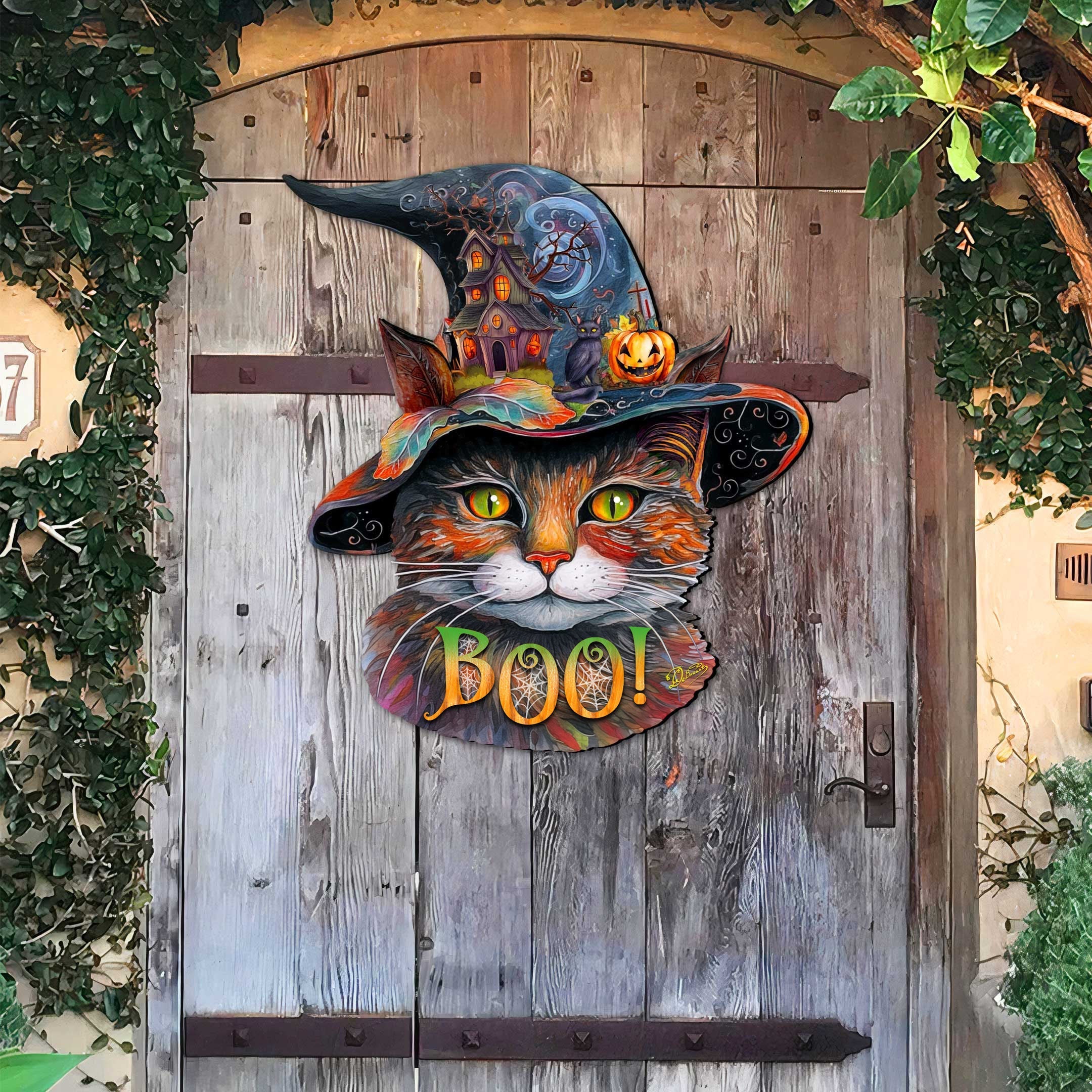 Halloween Cat in a Hat Holiday Door Decor by G. DeBrekht - Halloween Decor - 8652792H-3