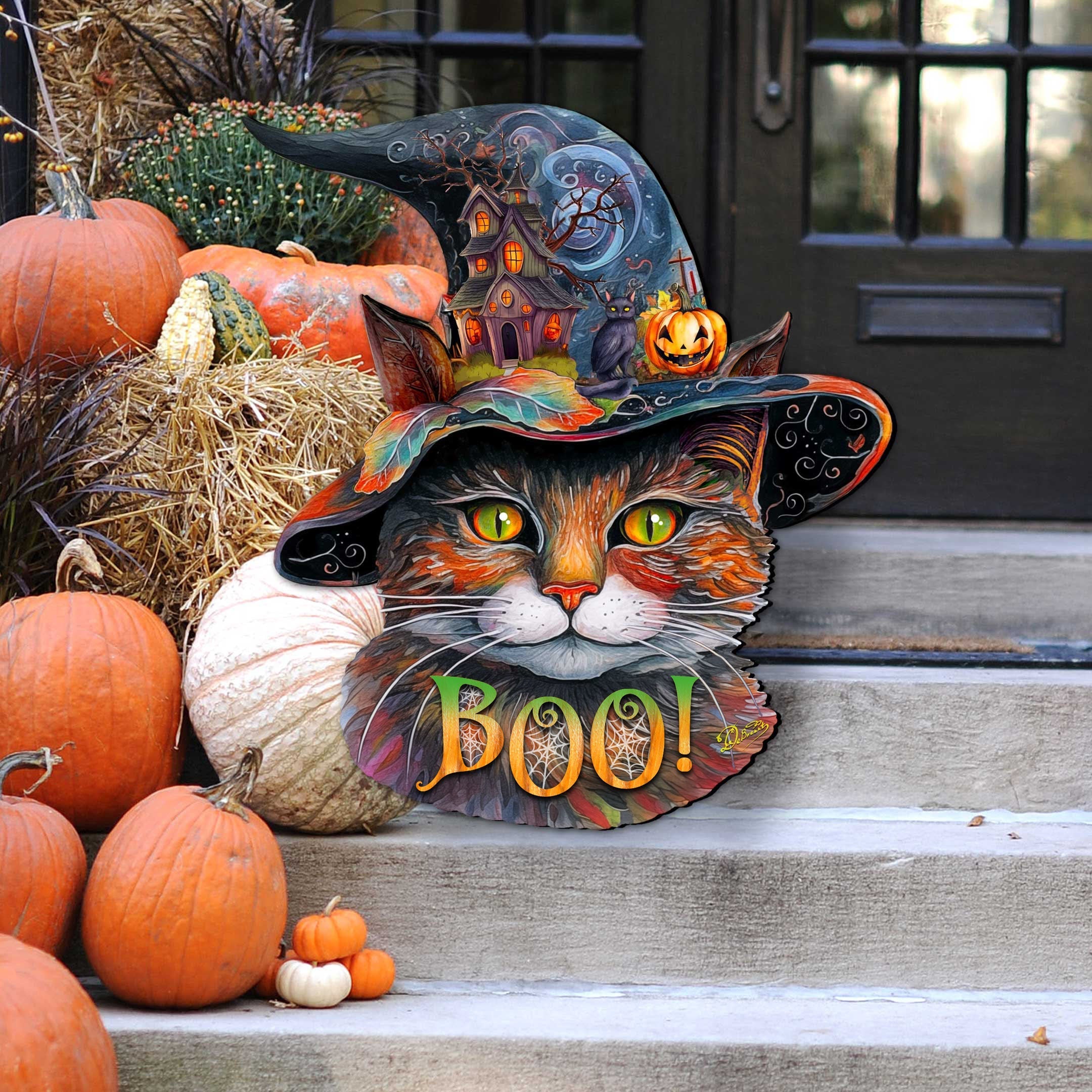 Halloween Cat in a Hat Holiday Door Decor by G. DeBrekht - Halloween Decor - 8652792H-2