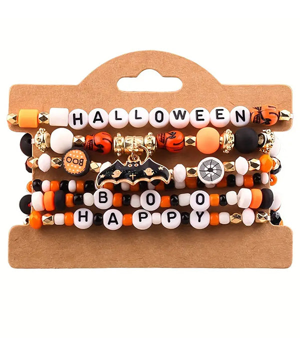 HALLOWEEN THEME MIX CLAY BEAD 6 STRETCH BRACELET SET - BAT-0