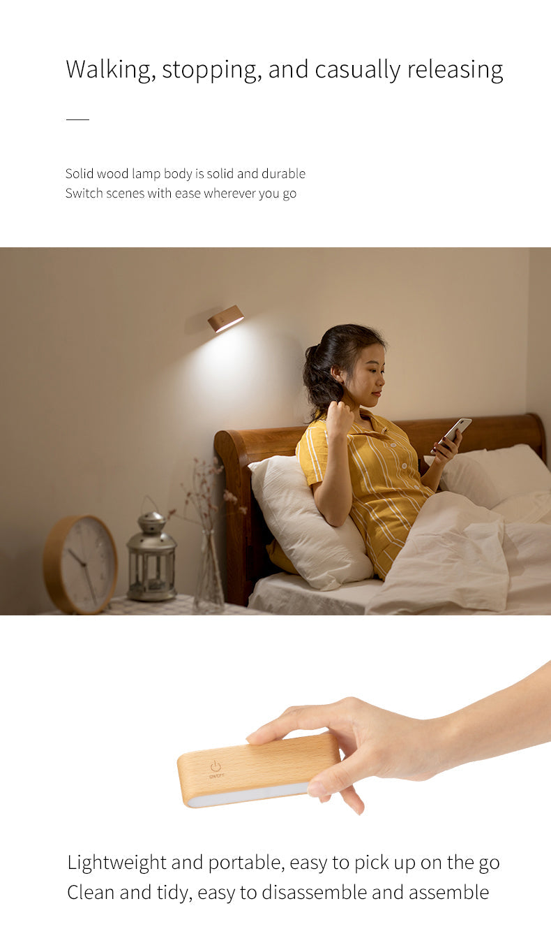 Mini Solid Wood Magnetic Rechargeable Wall Light